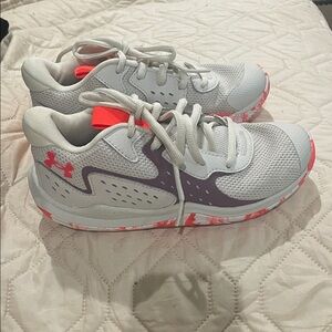 Under Armour gray, purple and hot orange Basketball Shoes (A)